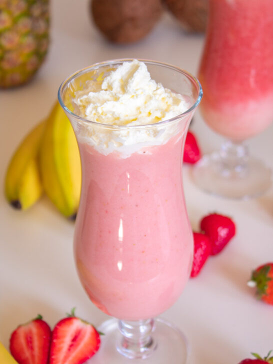 Strawberry banana pina colada cocktail